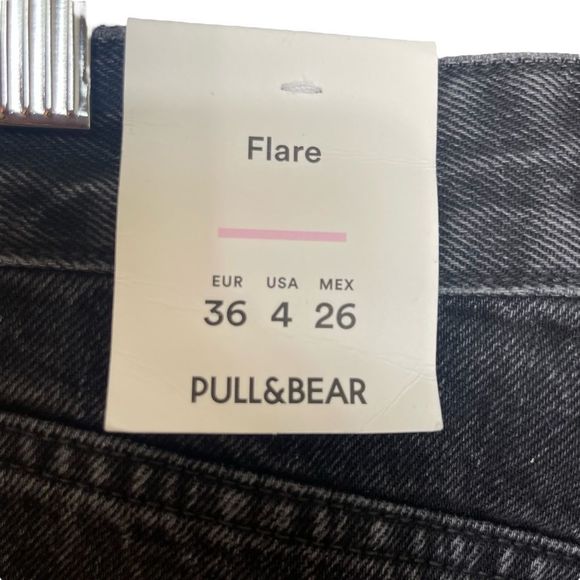 Pull&Bear Flare High Rise Full Length Jeans Womens Size 4 / 26 Black Wash - Picture 7 of 10